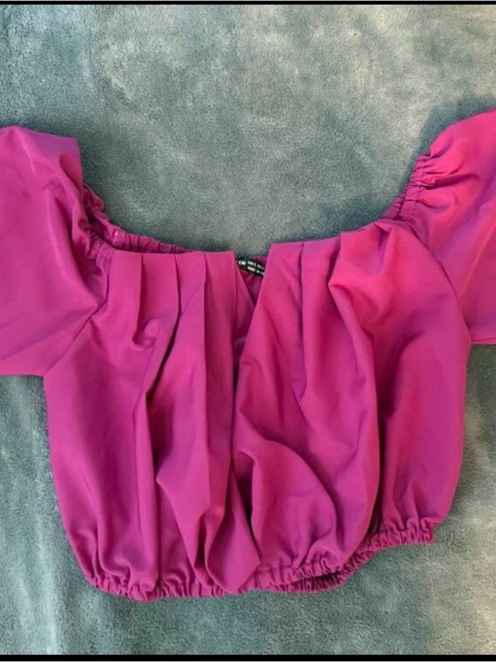 Fuchsia Off-Shoulder Puff Sleeve Crop Top